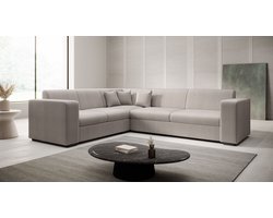 Meubella - Hoekbank Santana - Beige - Ribstof - Links Meubella - Hoekbank Santana - Beige - Ribstof - Links