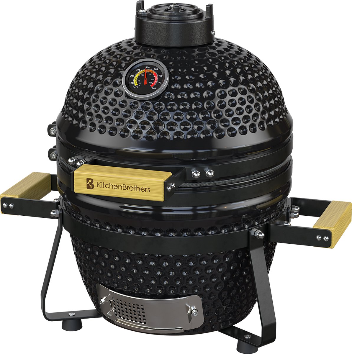 KitchenBrothers Kamado BBQ - 13 Inch Houtskoolbarbecue - 27⌀ cm - Deluxe Set - Egg BBQ met Accessoires - Zwart - KitchenBrothers