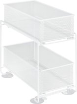 Ladeplank, hoogwaardige organizer met 2 niveaus en manduittrekbaar voor keukenkast of werkblad, keukenplank van gepoedercoat metaal, 35 x 33,5 x 18,5 cm, wit