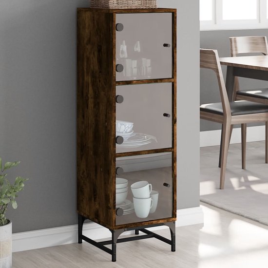 Hoge kast met glazen deuren 35x37x120 cm wit | -nl