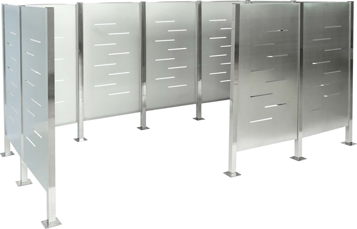 Afvalemmerhek MCW-J55, afvalemmerbehuizing, afvalemmeropslag, 151x326x166 metaal ~ roestvrij staal