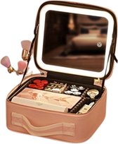 LooXs - Make Up Koffer met Extra Grote Spiegel en Verlichting – Organizer, Beautycase & Opbergtas – Roze