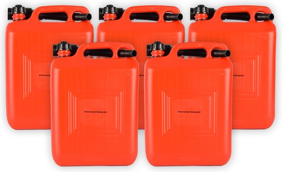 Jerrycans - 10 Liter elk in Rood Polyethyleen 5 stuks - Met Schenktuit ...