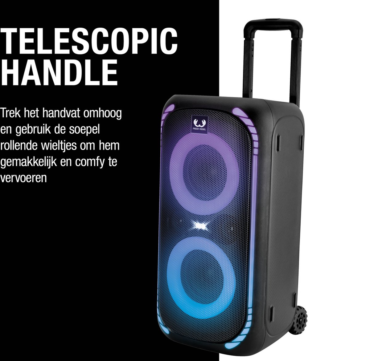 Fresh 'n Rebel Party Speaker Bluetooth - Groot formaat - 12 uur Draadloze Speelduur - Bass Boost - Lichtshow - met Trolley – foto 7