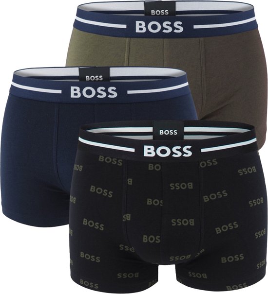 HUGO BOSS Bold trunks (3-pack) - heren boxers kort - blauw - olijfgroen - zwart met logoprint - Maat: XL