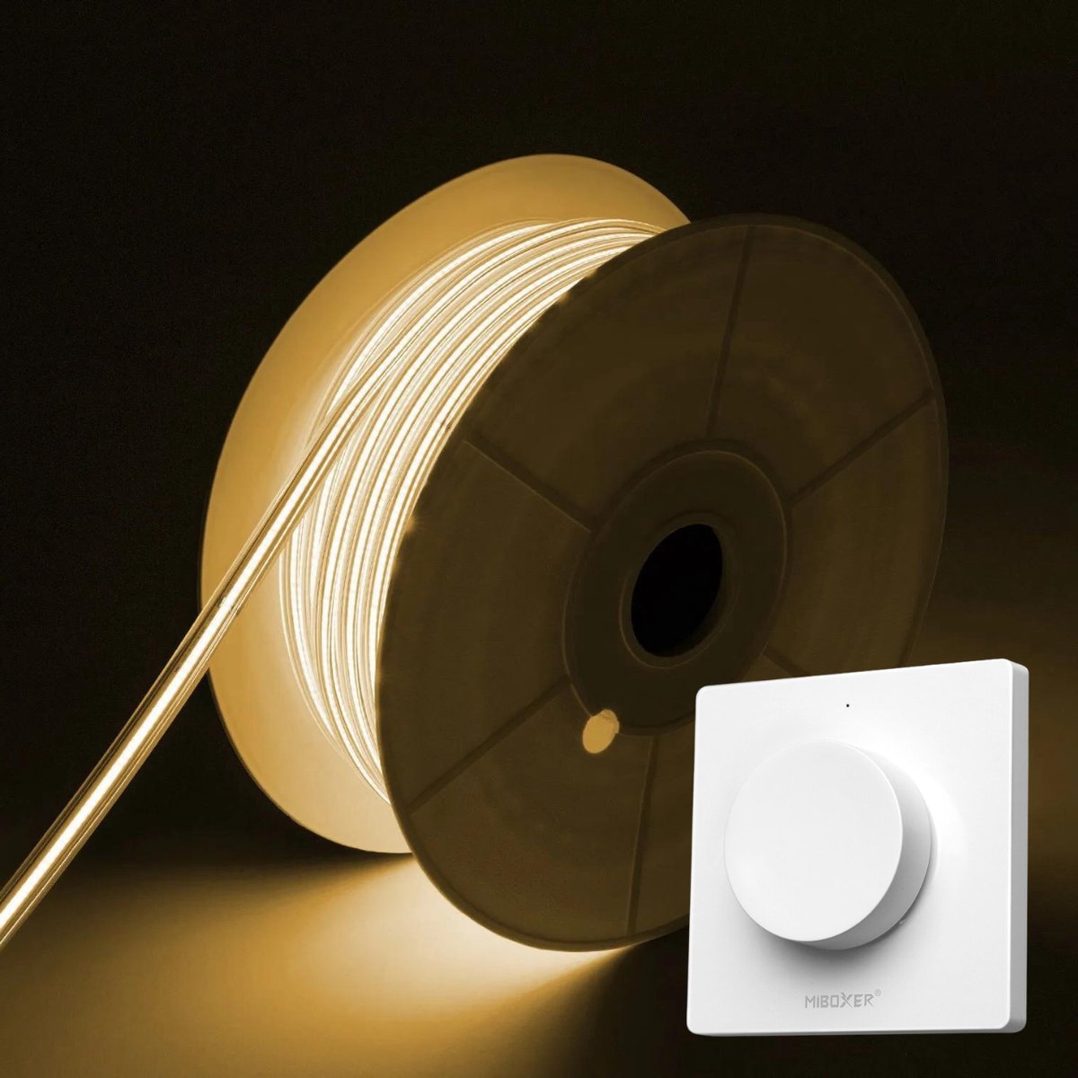DiamantLED COB LED Strip - Warm Wit 2700k - 50 Meter in één rol(1x 50meter) - 800Lumen per meter - 220V - Waterdicht(IP65) - Complete Set - Met Mi-Light(MiBoxer) Draadloze wanddimmer(Wit)