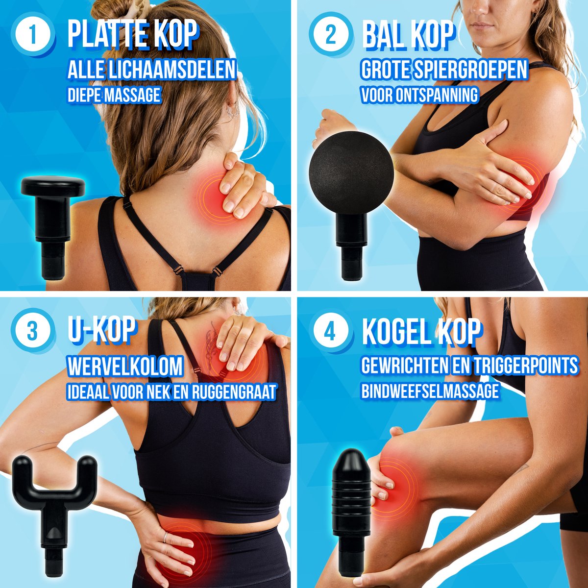Afbeelding 3 van Massage Gun Professioneel - Massage Pistool - Massage Apparaat - Incl. 4 Opzetstukken - Draadloos & Stil - 22 x 17 x 6,9 cm - Zwart - Silvergear