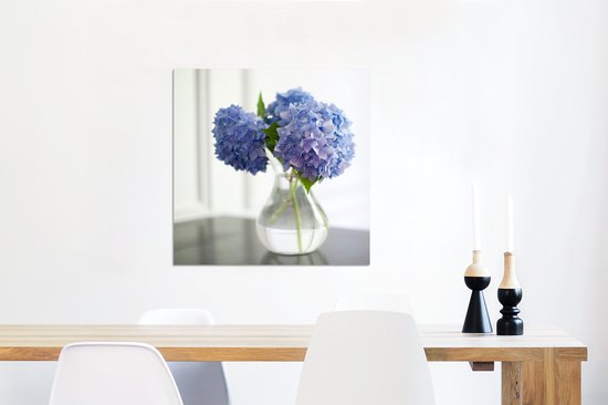 Hortensias bleus dans un vase Aluminium 50x50 cm - Tirage photo sur aluminium (décoration murale en métal)