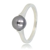 My Bendel - Ring zilverkleurig met grote zwarte parel - Zilverkleurige aanschuifring met grote zwarte parel - Met luxe cadeauverpakking
