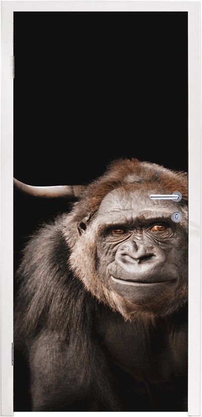 Deurposter 90x235 cm - Deursticker Schotse hooglander - Gorilla - Zwart - Meubelfolie zelfklevend - Deurfolie woonkamer - Interieurfolie fotobehang - Deur plakfolie - Deurstickers - Deurbehang sticker - Kamer decoratie