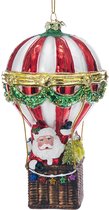 Kurt S. Adler Kerstornament - Luchtballon met Kerstman - glas - rood wit - 14cm