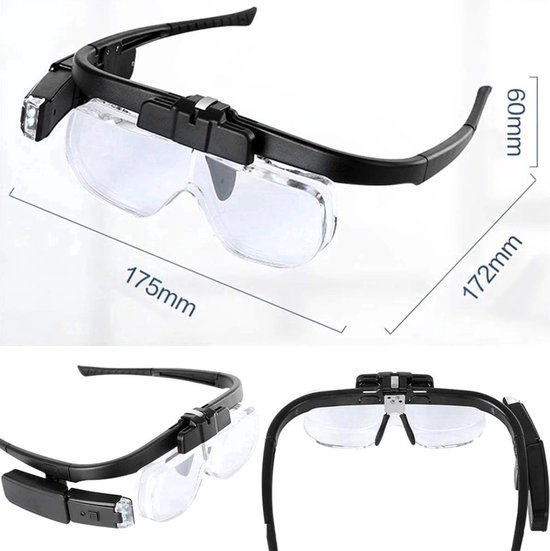 eSynic Gafas de Lupa Recargable Hoofdvergrootglas met LED-licht 1,5-13X