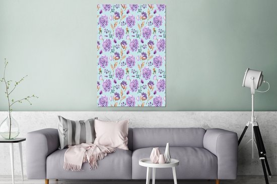 Wanddecoratie Metaal - Aluminium Schilderij Industrieel - Bloemen - Rozen - Paars - 80x120 cm - Dibond - Foto op aluminium - Industriële muurdecoratie - Voor de woonkamer/slaapkamer