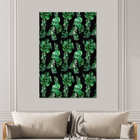 Wanddecoratie Metaal - Aluminium Schilderij Industrieel - Bloemen - Bladeren - Monstera - 100x150 cm - Dibond - Foto op aluminium - Industriële muurdecoratie - Voor de woonkamer/slaapkamer