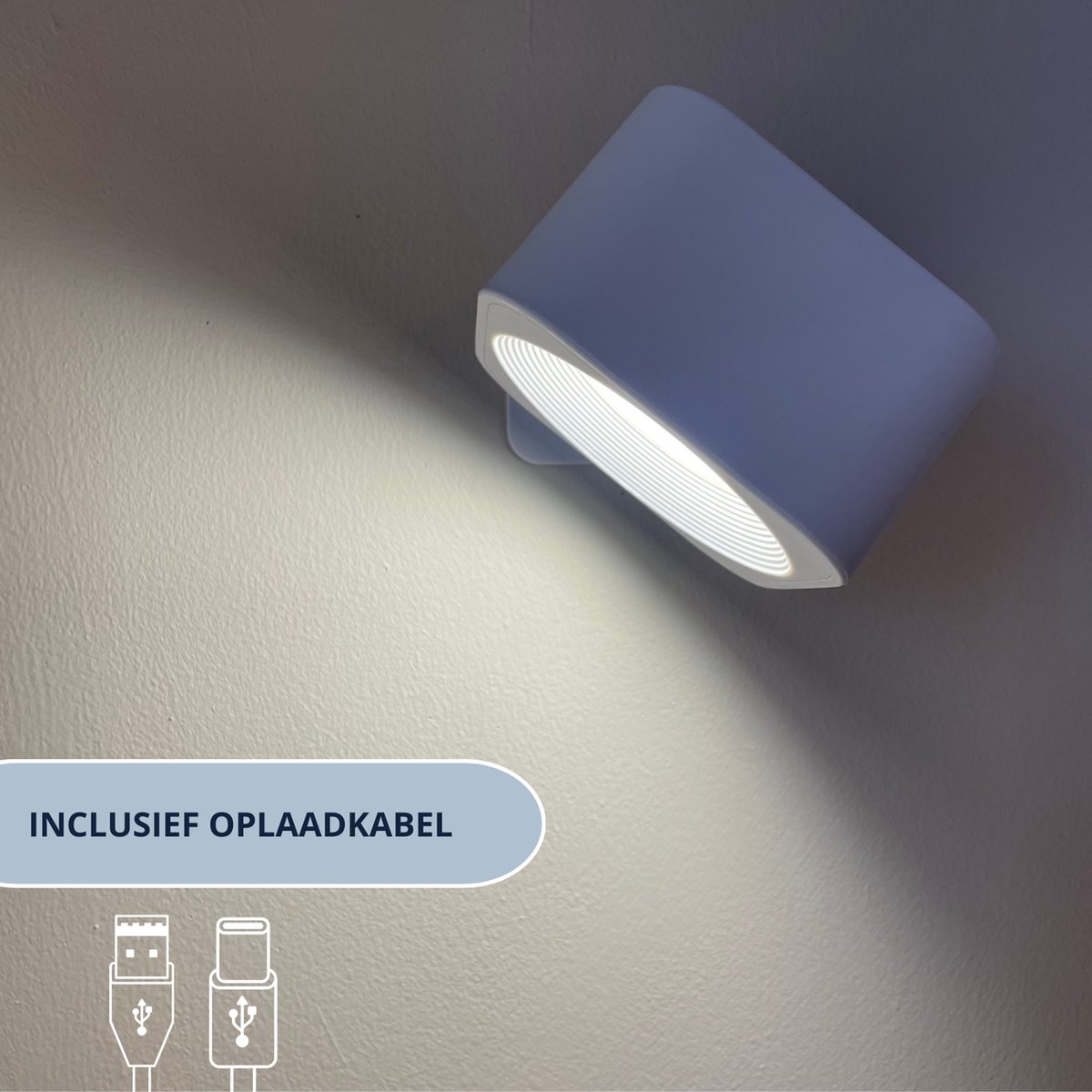 Latium Oplaadbare Vierkante LED Wandlamp voor Binnen - USB Oplaadbaar - Draadloos - Batterij - Dimbaar - Nachtlampje - Slaapkamer - Woonkamer - Touch Control - 360º rotatie - Wit