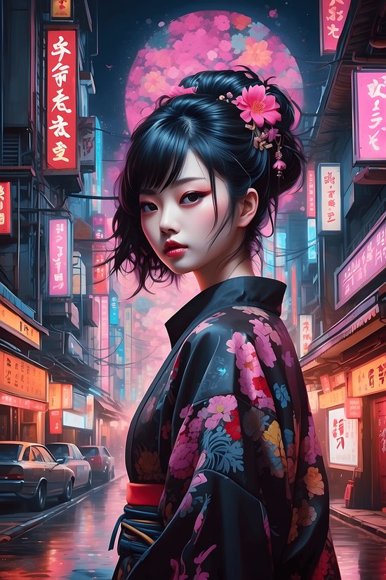 Neon Tokyo Poster | Manga poster | Japanse Art | Japan Poster | 51x71cm | Wanddecoratie | Muurposter | MT | Geschikt om in te lijsten