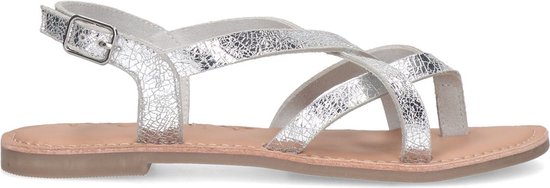 Sacha - Dames - Zilveren leren sandalen met gekruiste bandjes - Maat 40