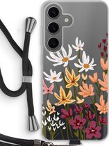 Case Company® - Hoesje met koord geschikt voor Samsung Galaxy S24 hoesje met Koord - Painted wildflowers - Telefoonhoesje met Zwart Koord - Bescherming aan alle Kanten en Over de Schermrand
