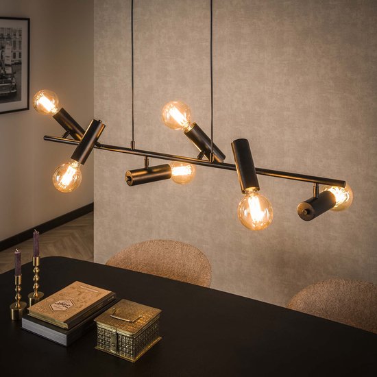 Lampe à suspension industrielle Point charbon | 6 lumières | anthracite | métal | 110x20x150cm | table à manger / salon | éclairage moderne