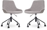 Nolon Nout-Isa Bureaustoelen Set van 2 Bouclé Taupe - Stof - Verstelbaar - Wielen - Zonder Armleuning - Zwart Onderstel