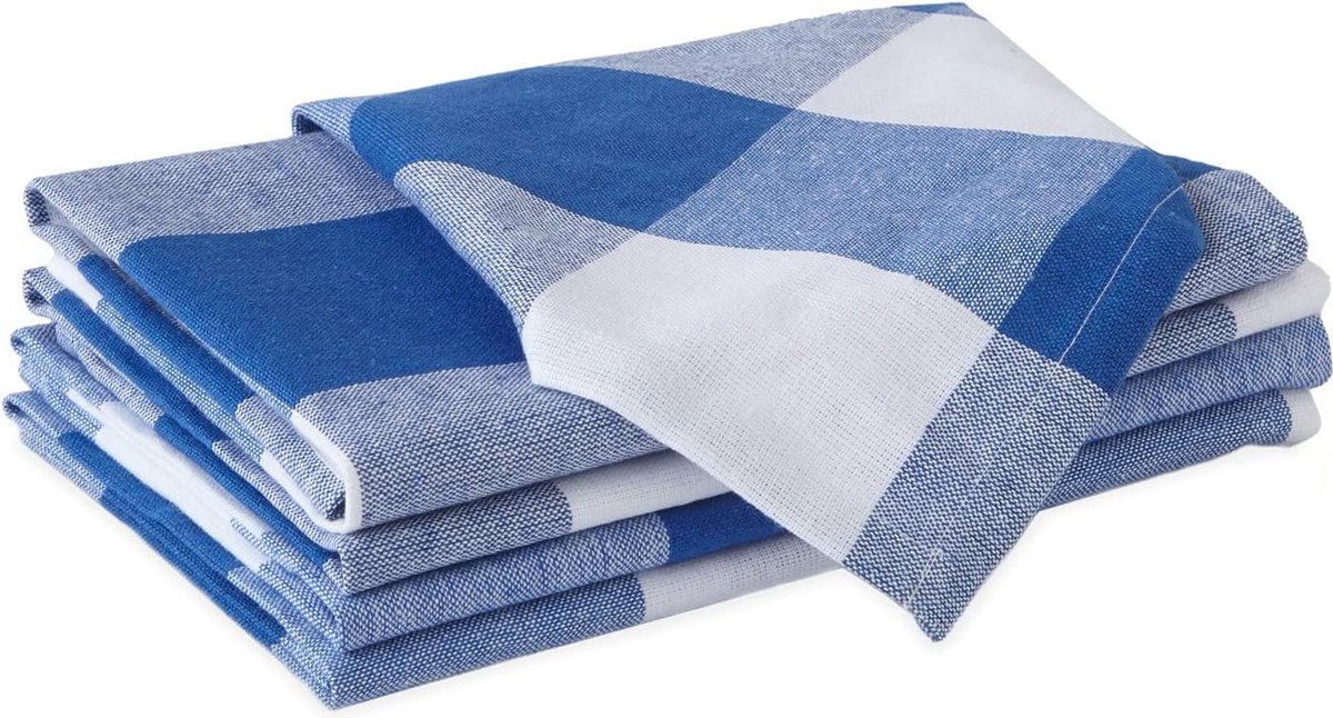 Keukenhanddoeken X-Large 70 x 45 cm (set van 4) Antibacteriële afwerking katoen absorberend voor het reinigen en sneldrogen van borden Buffalo Blue Checks