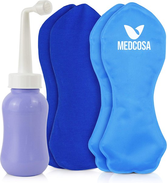Medcosa Female Ice Pack and Perineal Bottle Set | Reusable Perineal Cold Packs & Portable Bidet Spray Bottle for Postpartum Pain Relief, Perinatal Ice Therapy and Intimate Hygiene Support After Birth