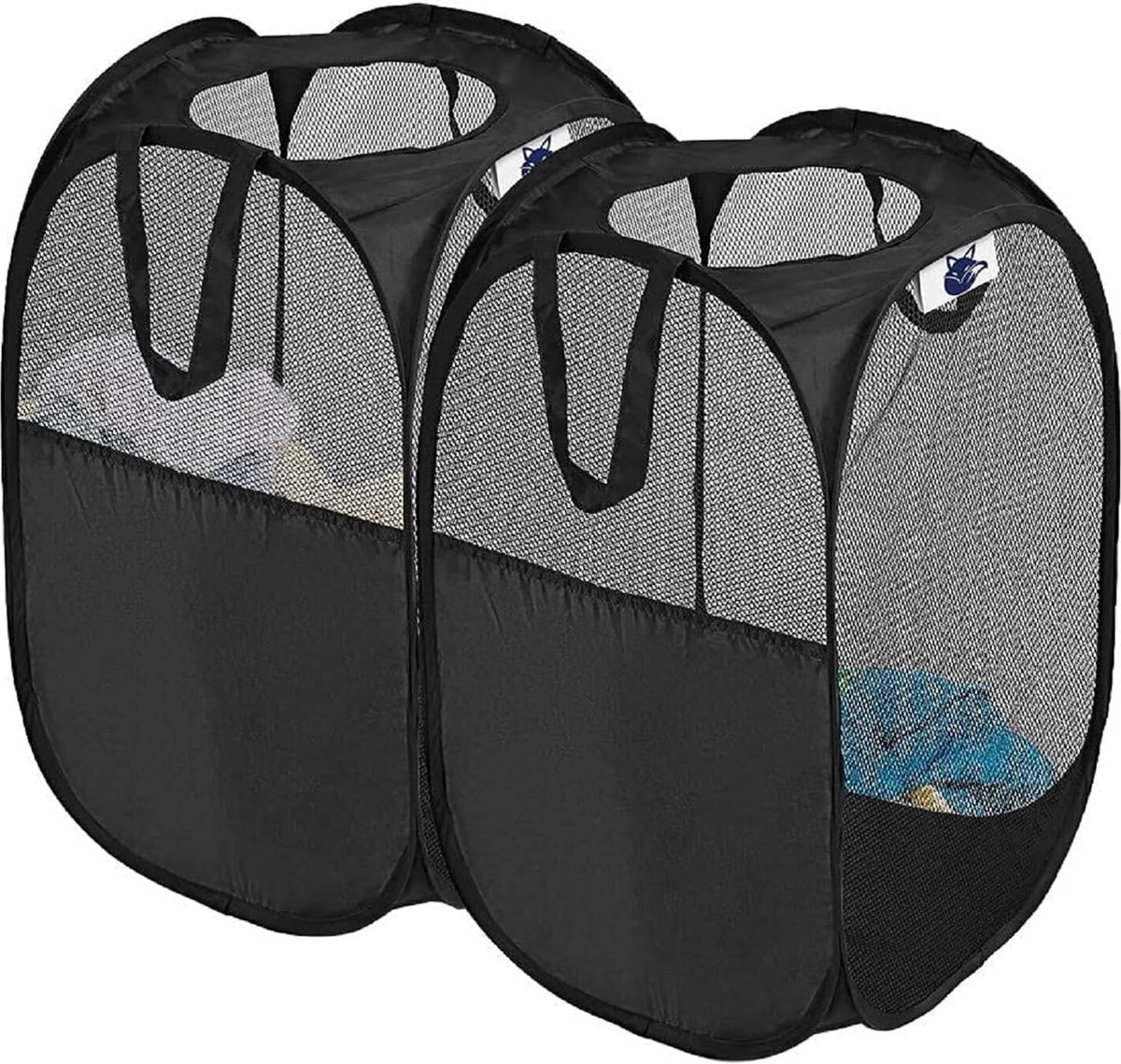 2 stuks opvouwbare wasmanden 36 x 36 x 56 cm, wasmand, opvouwbare wasmand met handvat, mesh wasbox, opbergmand voor kinderkamer, studentenkamer, kamperen en reizen (zwart)