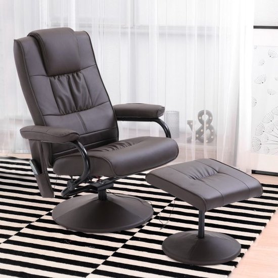 Massagestoel met voetenbank, Draaibare relaxstoel met massagefunctie, Elektrische tv-stoel met ligfunctie, Kunstleer, Bruin