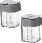 2 stuks kruidendispensers, 4-in-1 kruidenpotjes, rechthoekig, grijs, kunststof, kwantitatieve kruidenstrooier, voor het bewaren van grillkruiden