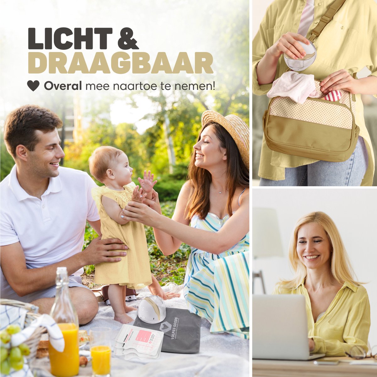 Vulpes Goods® BabyCare - Elektrische Draadloze Borstkolf - Handsfree & Draagbaar – BPA-Vrij - Incl. 30 moedermelk bewaarzakjes, Borstvoeding informatie, Reistas & Borstschildverkleiners - PRO versie thumbnail 5