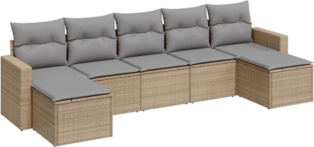 vidaXL 7-delige - Loungeset - met - kussens - poly - rattan - beige