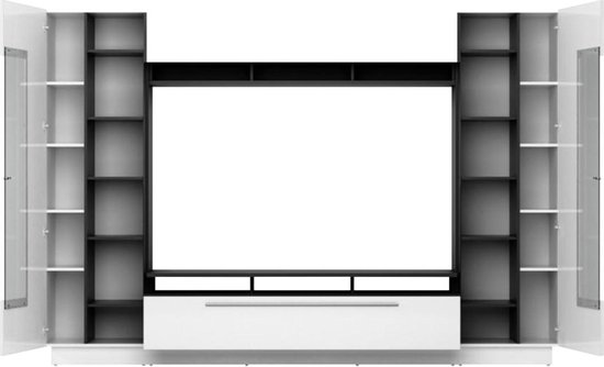 TV-wandmeubel BLAKE met opbergruimte - Led-verlichting - Wit gelakt L 275 cm x H 190 cm x D 40 cm