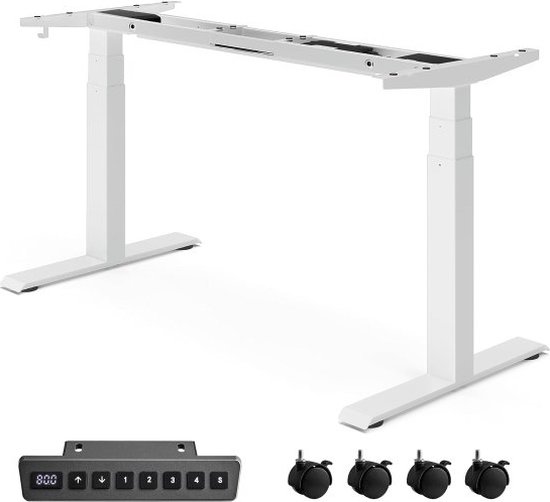 Desk Stand, Electric Height Adjustable, Double Motor, Triple Telescopic Legs, Memory Function with 4 Heights, White