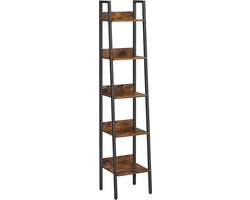 Foto: Boekenkast ladder plank met 5 planken open vloer plank smal voor woonkamer slaapkamer keuken kantoor metalen frame ndustrieel ontwerp vintage bruin zwart