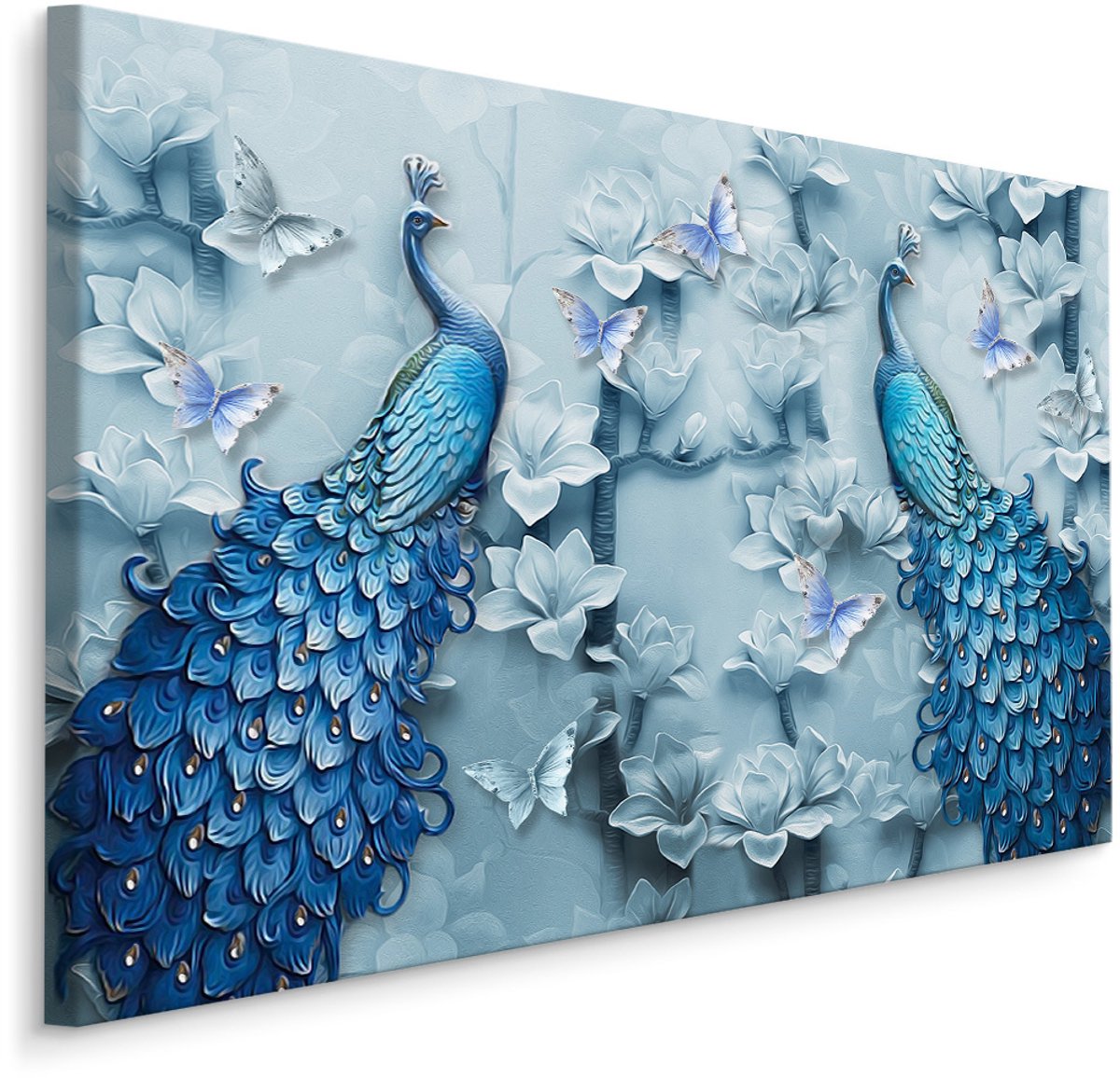 karo-art Schilderij - Kleurrijke Pauwen , Wanddecoratie , Premium print Multikleur