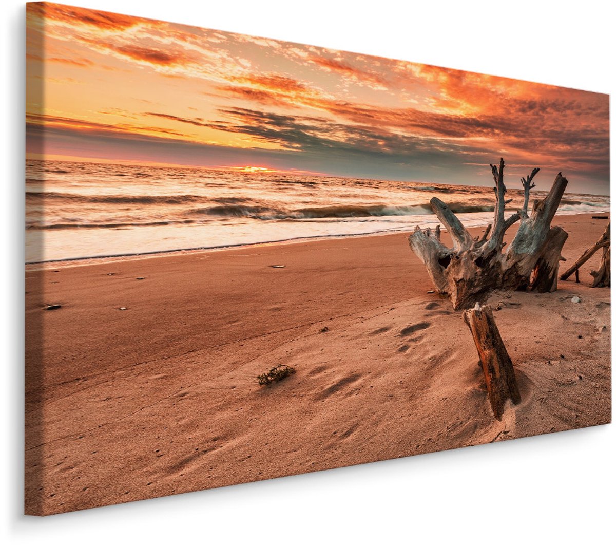 karo-art Schilderij - Prachtige zonsondergang op het strand, wanddecoratie, premium print Multikleur