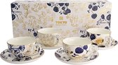 Tokyo Design Studio – Set de tasses à café – Flora Japonica Gold – Set avec tasses et soucoupes – 4 modèles différents – 250 ml