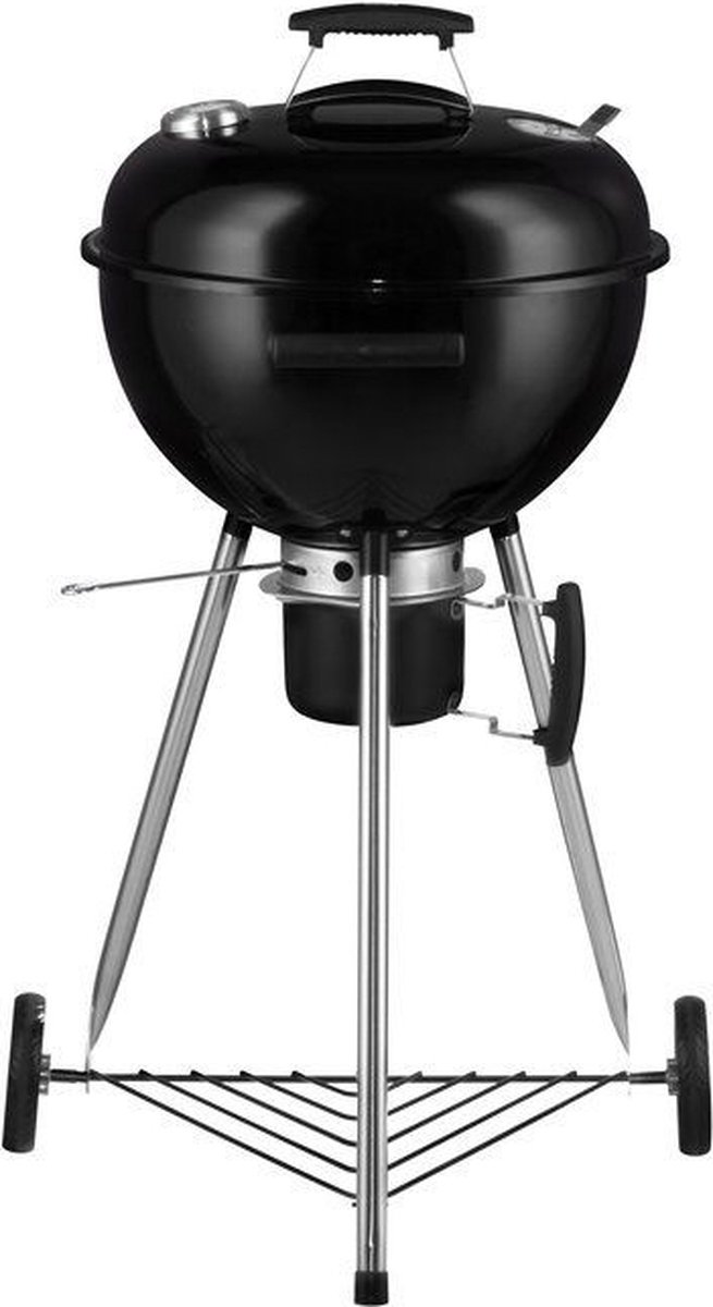 Mustang Gourmet Kettle Houtskoolbarbecue – Ø 43,5 cm – Compacte BBQ met thermometer, RVS grillrooster, asopvang en wielen – Voor tuin, of camping – Stijlvol geëmailleerd staal