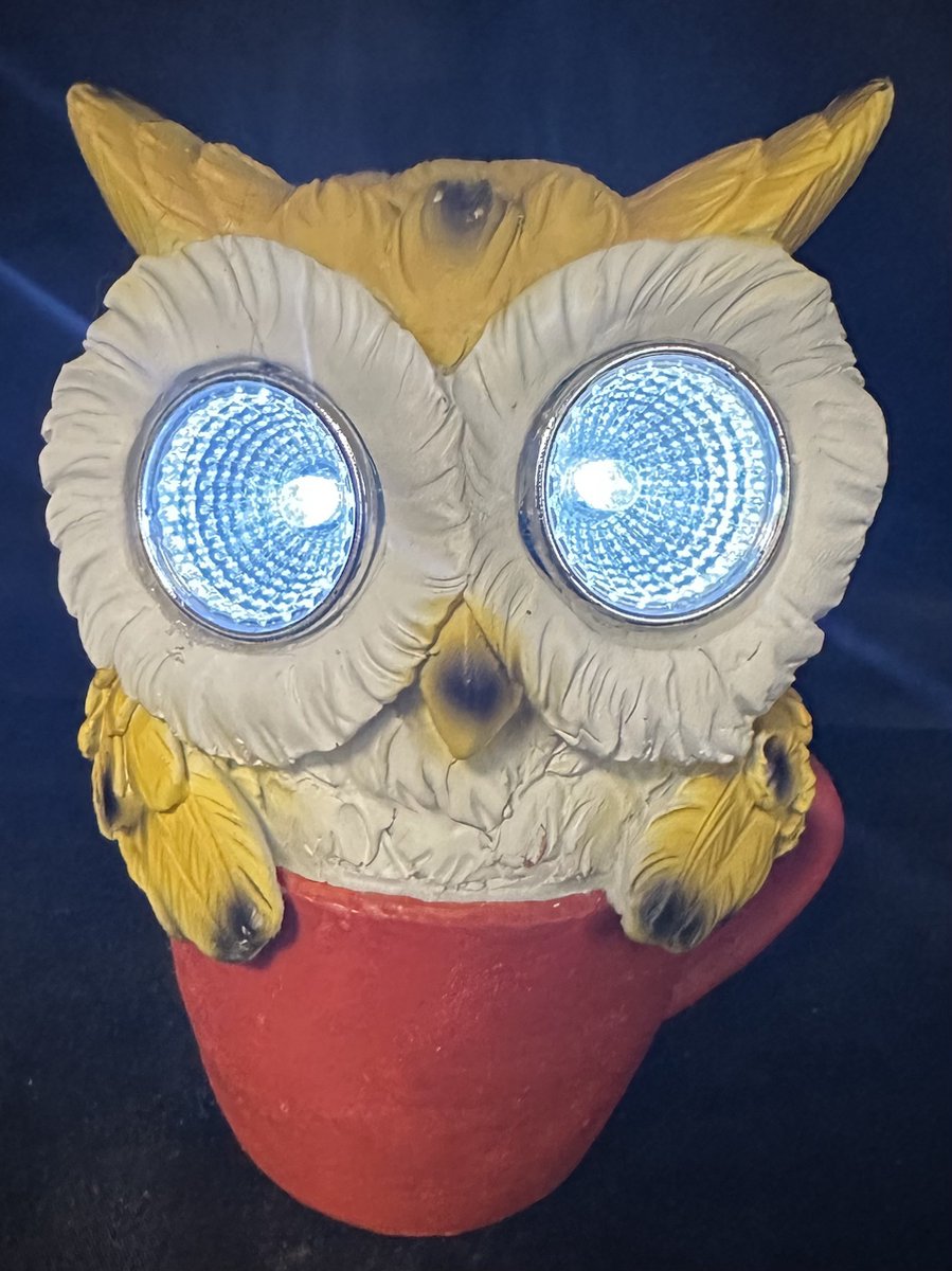 Impuls Polyresin solarlamp uil in mok meerkleurig met 2 LEDs Staand model hoogte 14 x 8 x 7 cm Tuindecoratie Tuinverlichting