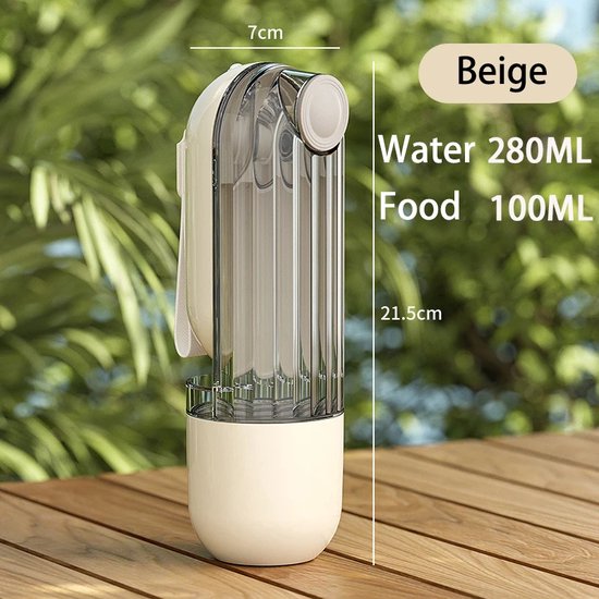 Repus - Draagbare 2-in-1 Honden Waterfles - Drinkfles - Drinkbak - Honden Bidon - Voedselcontainer - Outdoor - Beige