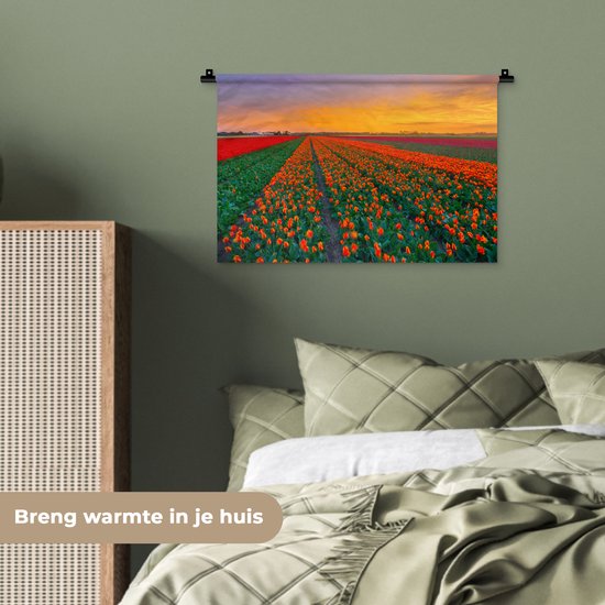 Tapisserie Paysages Nederland - Champs de tulipes en Holland méridionale Tapisserie en coton 60x40 cm - Tapisserie avec photo