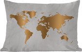 Sierkussen Eigen Wereldkaarten voor buiten - Wereldkaart Goud Marmer - 60x40 cm - rechthoekig weerbestendig tuinkussen / tuinmeubelkussen van polyester