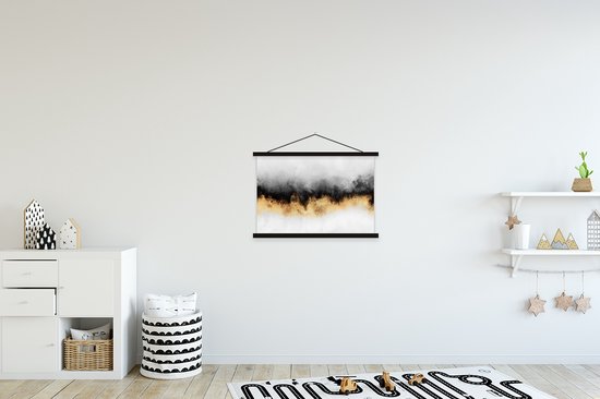Posterhanger incl. Poster 60x40 cm - Schoolplaat - Goud - Chic - Abstract - Zwart - Wit - Luxe - Textielposter - Zwarte latten