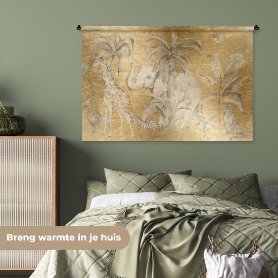 Tapisserie - Tissu mural - Décoration jungle - Girafe - Or - Enfants - 150x100 cm - Tapisserie