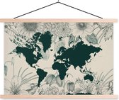 Affiche scolaire - Carte du Wereldkaart - Fleurs - Plantes - 60x40 cm - Lattes vierges