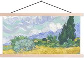 Posterhanger incl. Poster - Schoolplaat - Korenveld met cipressen - Vincent van Gogh - 150x75 cm - Blanke latten