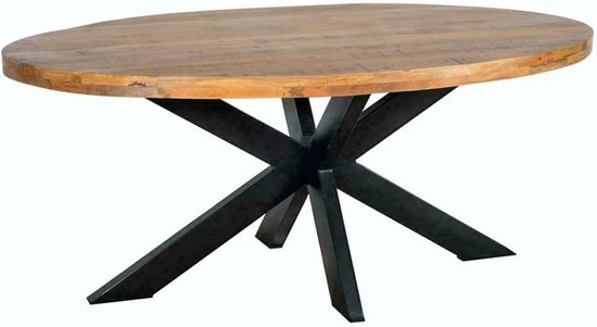 Table à manger / Table Mango naturel - Ovale 240x110 - Pied araignée en métal - Epaisseur plateau 5 cm