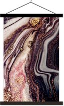 Posterhanger incl. Poster 60x90 cm - Schoolplaat - Marmer - Roze - Goud - Glitter - Marmerlook - Textielposter - Zwarte latten