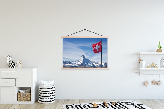 Affiche textielposter Drapeau suisse au Cervin en Suisse 120x80 cm