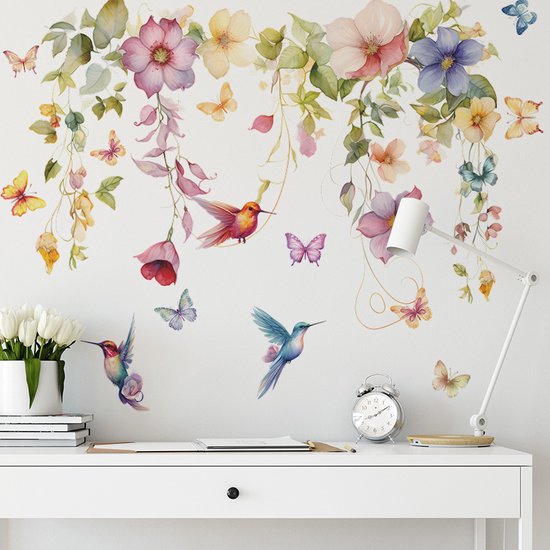 Muursticker Kolibrie en bloem - Kinderkamer - Muurdecoratie - Wandsticker - Sticker Voor Kinderen 30×90CM*2